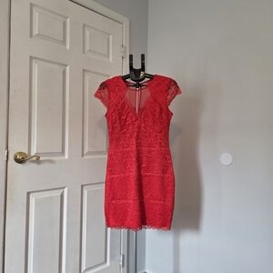 bebe Vibrant Red Lace Mini Dress